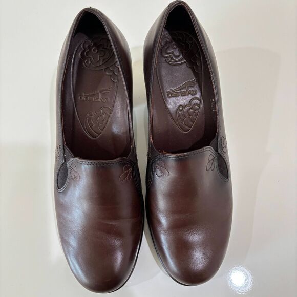 Dansko Womens Beth Brown Leather Size 41 Stacked Block Heel Loafers US 10 Pumps - Picture 7 of 13
